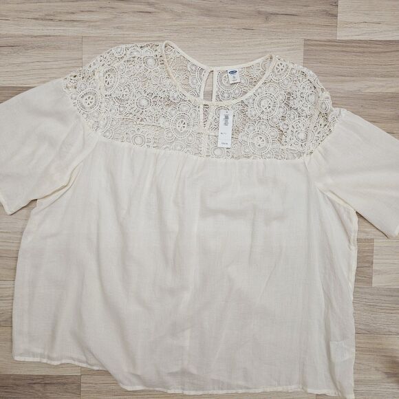 OLD NAVY Womens Ivory White Crochet Sheer Cotton Blouse XL - Picture 2 of 8
